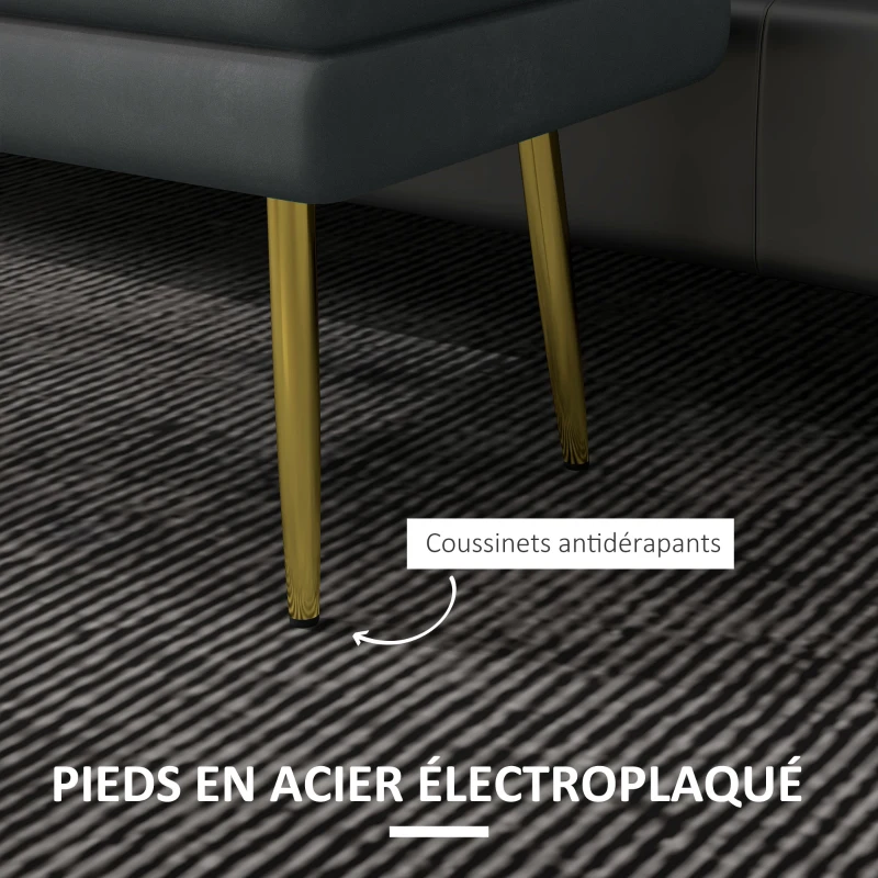 HOMCOM Banc banquette coffre de rangement 2 en 1 assise aspect velours et pieds acier - 79,5L x 37,5P x 43H cm gris et doré