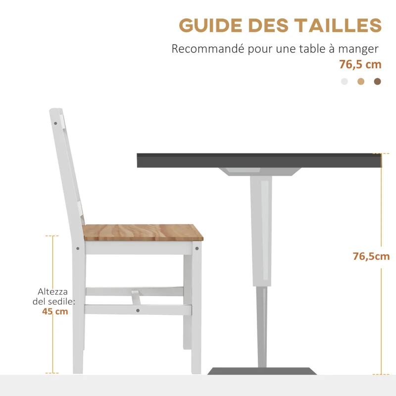HOMCOM Lot de 4 chaises design style maison de campagne, cadre blanc – Parfaites pour salle à manger, cuisine ou salon