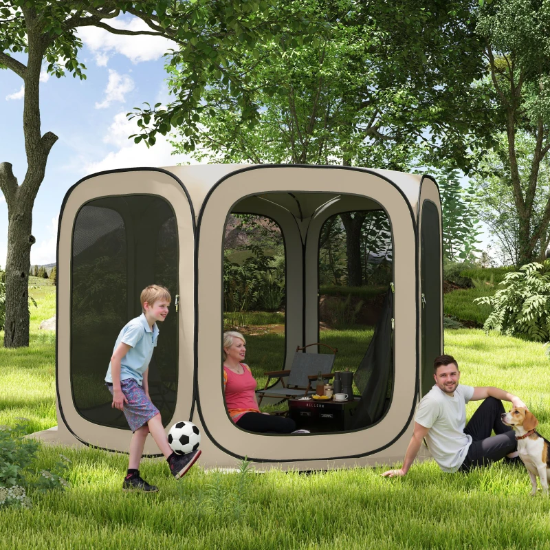 Outsunny Pop-up-Campingzelt, tragbar, UPF50+ Schutz, Netz-Seiten, Stahldraht, Khaki(m-2)