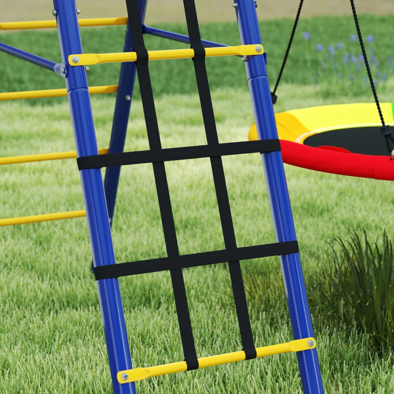 AIYAPLAY Baloiços para Crianças 6 em 1 com Baloiço Ninho Corda com Disco Rede para Escalar Escada e Aro de Basquetebol 350x183x200 cm Multicor