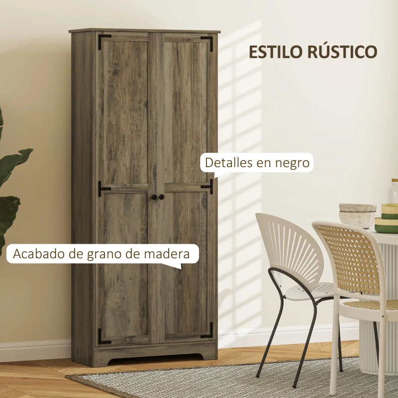 HOMCOM Alacena de Cocina con 2 Puertas y Estantes Ajustables para Comedor Salón 78x31,5x182 cm Marrón Grisáceo