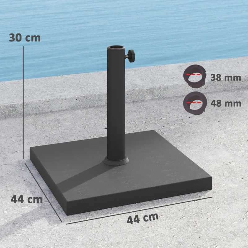 Outsunny Base para Chapéu de Sol de 14,5 kg Preenchido com Cimento para Chapéus de Sol com Mastro de Ø38/48 mm 44x44x30 cm Preto