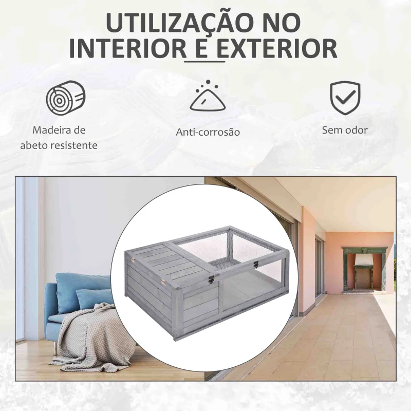 PawHut Terrario para Reptéis Casa para Tartarugas de Madeira com Painéis Laterais Transparentes e Trava 91x60,5x32 cm Cinza
