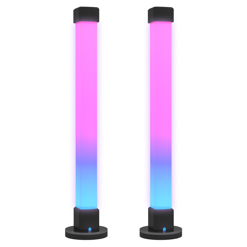 HOMCOM Conjunto de 2 Candeeiros de Mesa LED com Controlo Remoto App Bluetooth Sincronização com Música 6x6x32,5 cm Branco
