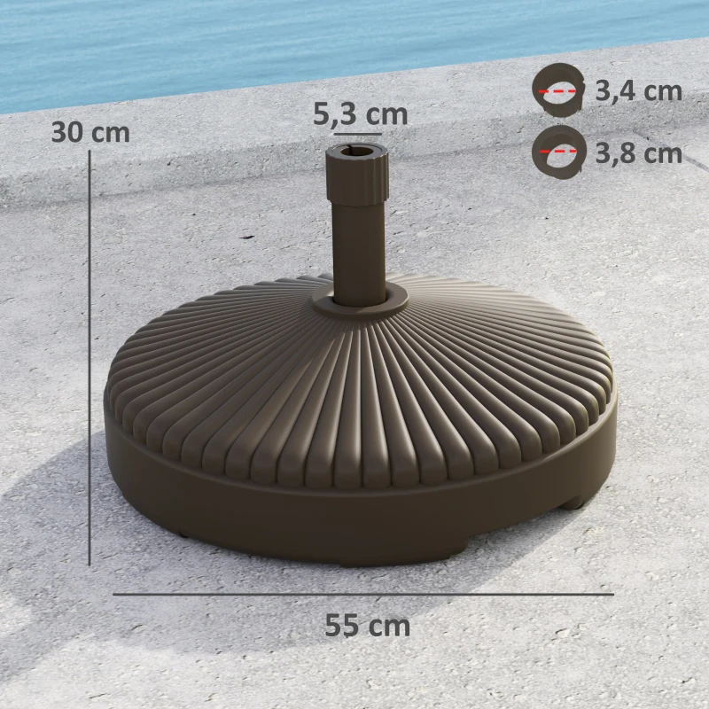 Outsunny Base para Chapéu de Sol Redonda Suporte para Chapéu de Sol Preenchível com Água 23L ou Areia 28kg Ø55x30 cm Marrom