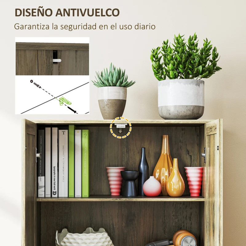 HOMCOM Alacena de Cocina con 2 Puertas y Estantes Ajustables para Comedor Salón 78x31,5x182 cm Marrón Grisáceo