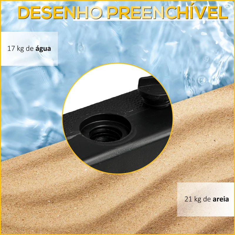 Outsunny Base para Chapéu de Sol Quadrada Suporte para Chapéu de Sol Preenchível com Água 17kg ou Areia 21kg 45x45x40 cm Preto