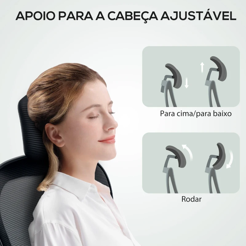 HOMCOM Cadeira de Escritório Giratória com Altura Ajustável Apoio para a Cabeça e Suporte Lombar Ajustáveis 58x63x115-125 cm Preto