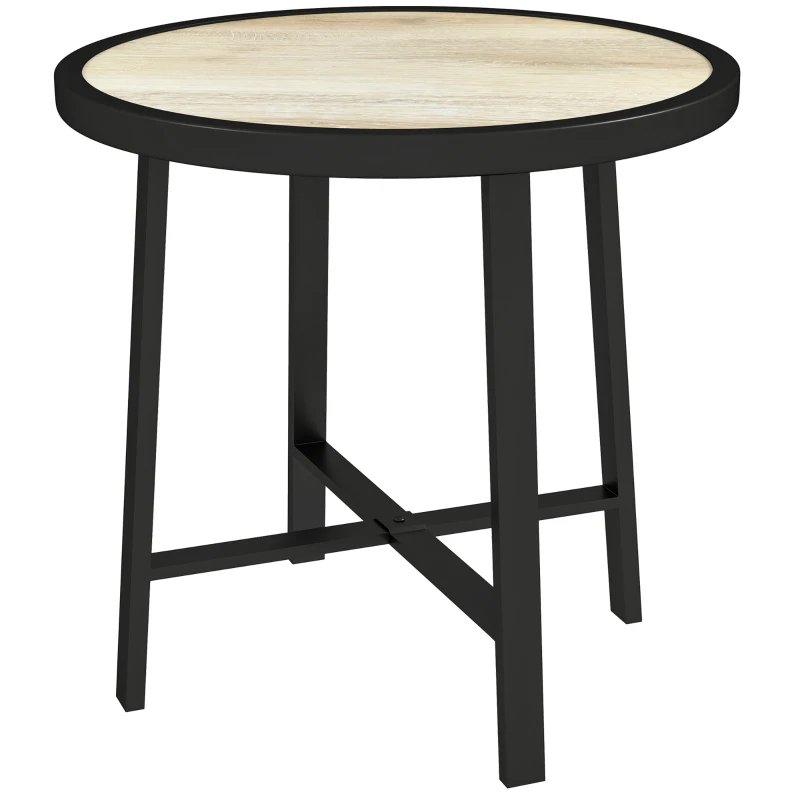 Outsunny Round Small Garden Table, 50.5cm Outdoor Side Table with SPC Tabletop, Metal Frame and Anti-slip Foot Pads for Garden, Balcony, Nature Wood Finish