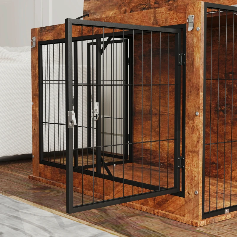 PawHut Hondenbox, Transportbox voor honden, Verblijfsbox, voor huisdieren, 2 afsluitbare deuren, 98 x 60 x 65,5 cm, Bruin(m-9)