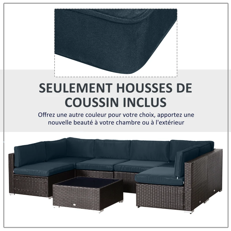 Outsunny Lot de 14 Housses de Rechange Coussins Salon de Jardin - 6 Housses Coussin d'assise, 8 Housses Coussin Dossier Bleu