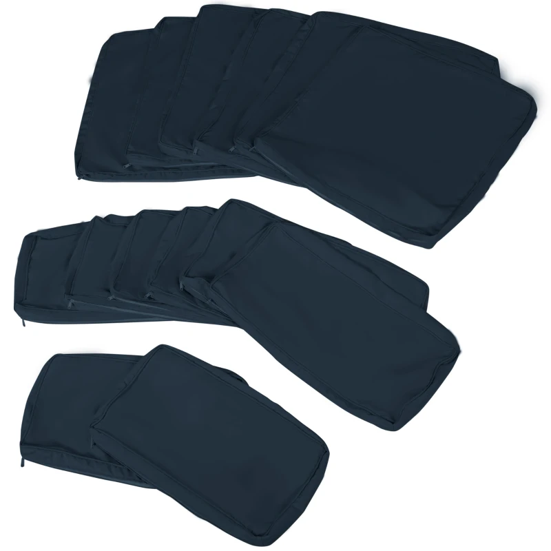Outsunny Lot de 14 Housses de Rechange Coussins Salon de Jardin - 6 Housses Coussin d'assise, 8 Housses Coussin Dossier Bleu