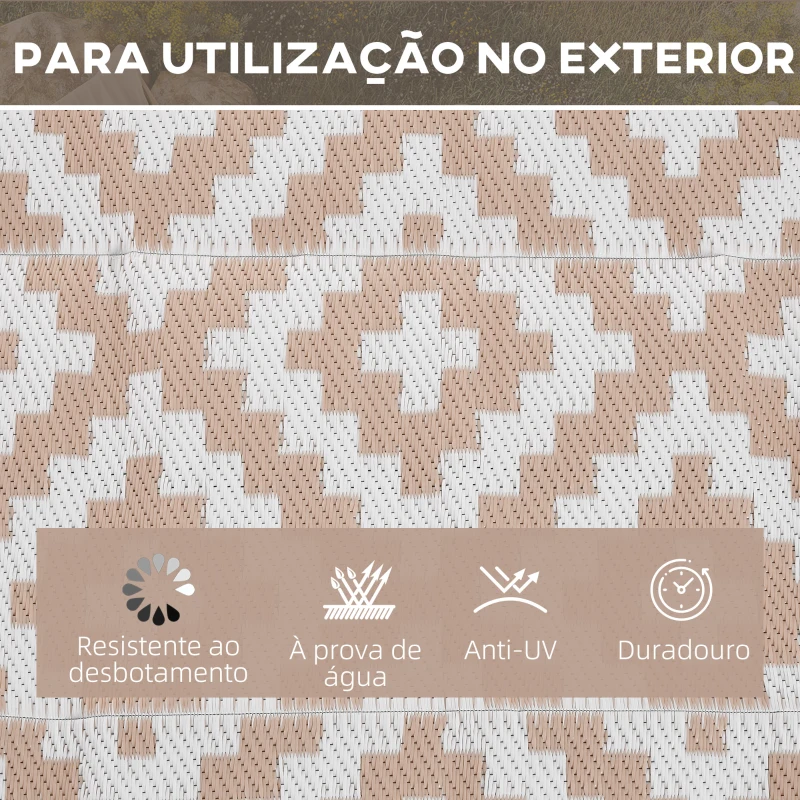 Outsunny Tapete de Exterior 182x274 cm Reversível com Desenho Geomátrico  para Varanda Pátio Campismo Prais Branco e Castanho