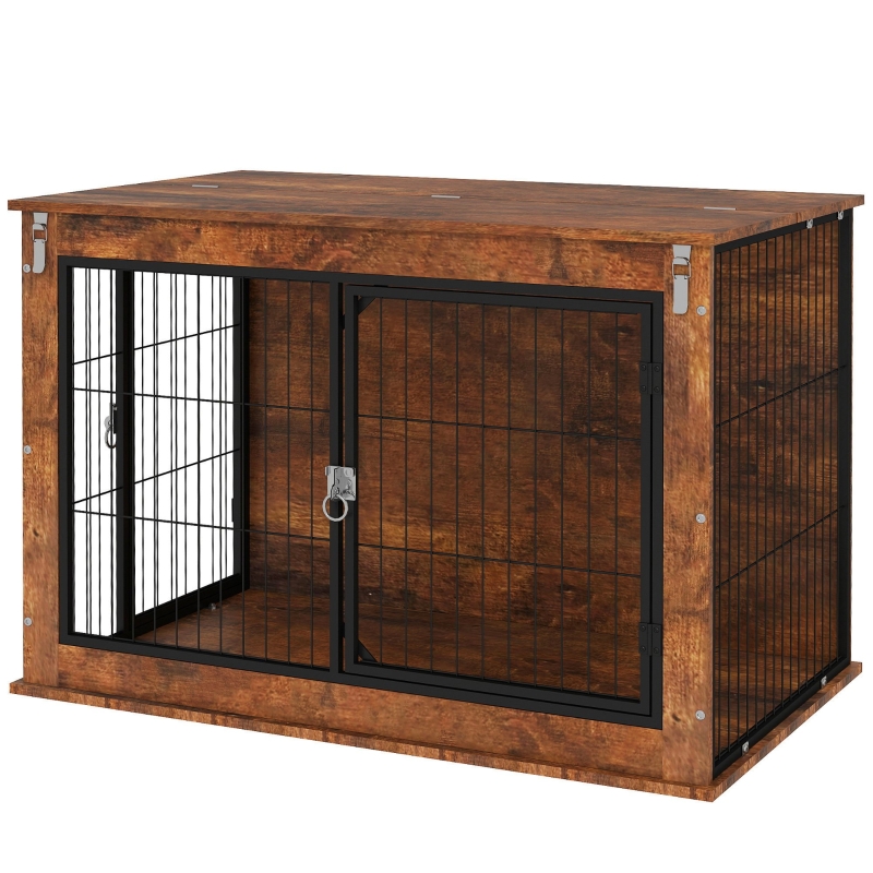 PawHut Hondenbox, Schuilbox voor Kleine en Middelgrote Honden, Huisdierbox met Voedingsdeur, MDF, Metaal, Wit | Netherlands