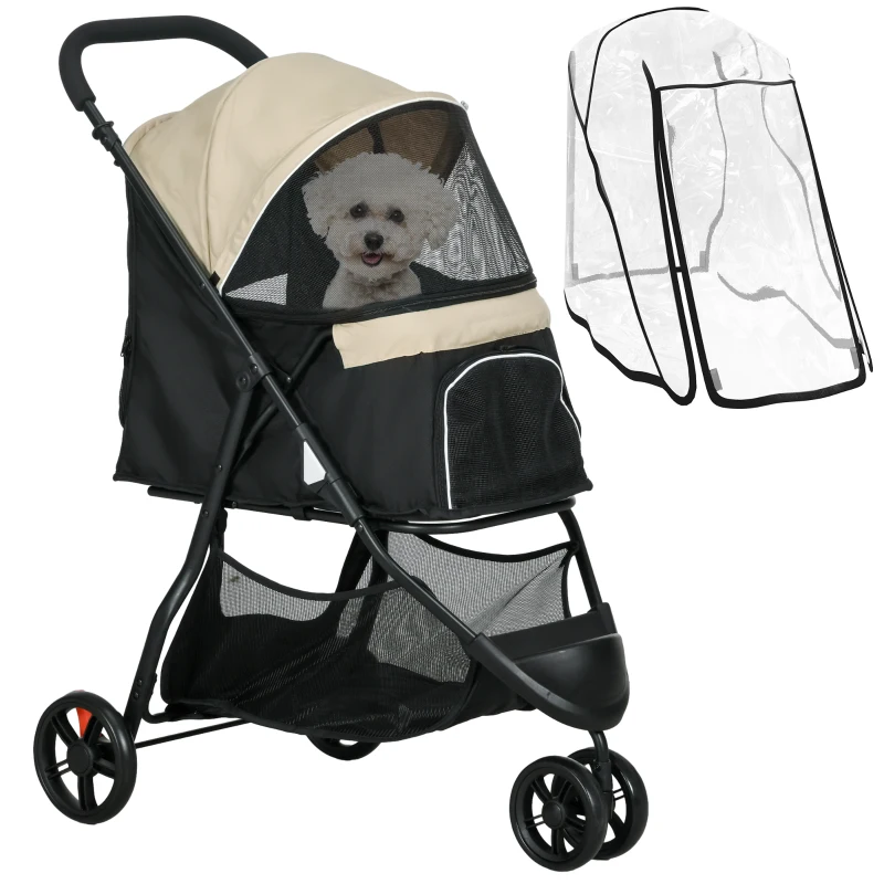 PawHut Haustierbuggy Hundebuggy, klappbar, mit Regenschutz, 2 Getränkehalter, Blau + Khaki(m-10)