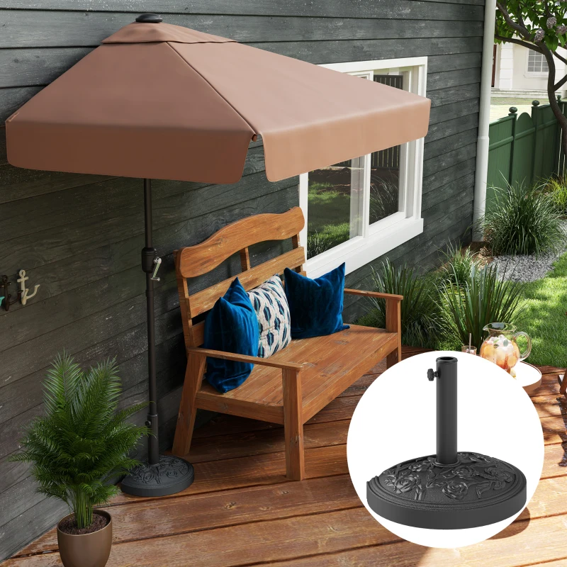 Outsunny Base para Chapéu de Sol Semicircular Suporte para Chapéu de Sol de 12 kg para Jardim Terraço 49x32x34 cm  Preto