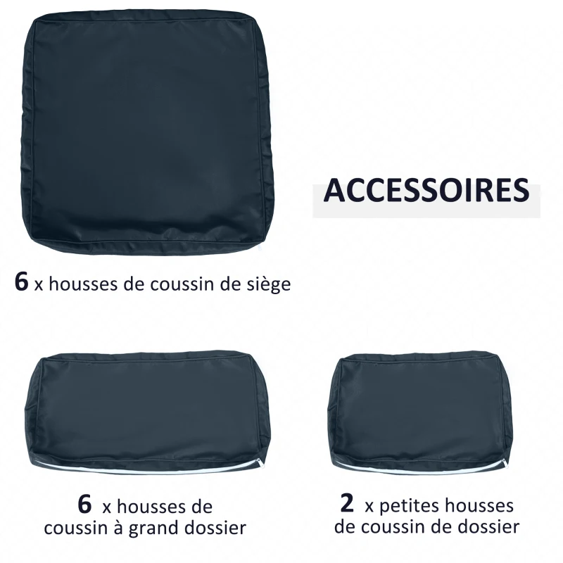 Outsunny Lot de 14 Housses de Rechange Coussins Salon de Jardin - 6 Housses Coussin d'assise, 8 Housses Coussin Dossier Bleu