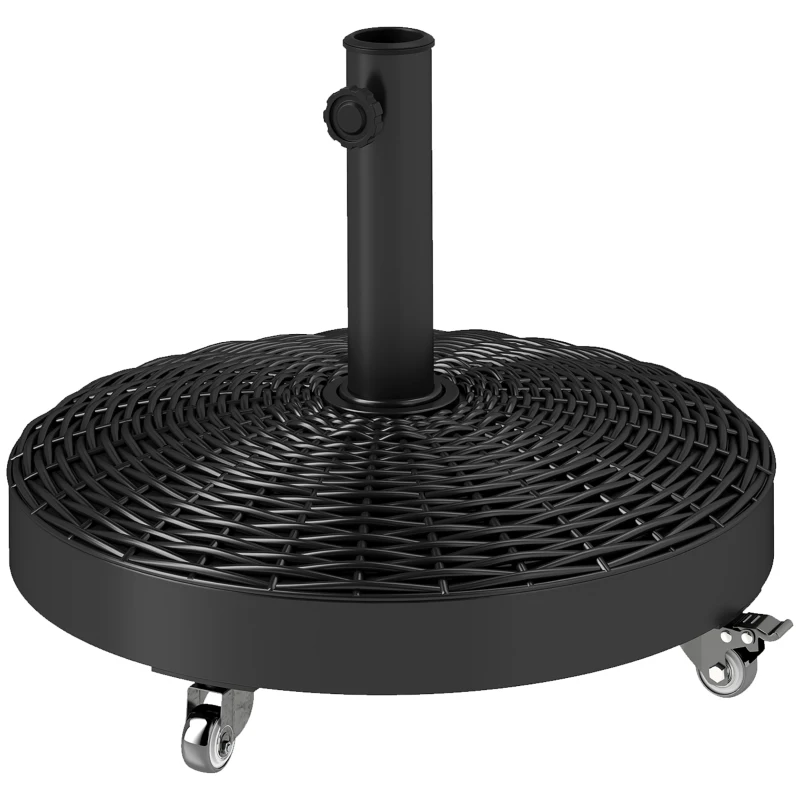 Outsunny Base para Chapéu de Sol Redonda Suporte para Chapéu de Sol com Rodas Peso 25 kg para Jardim Terraço Ø52x42 cm Preto