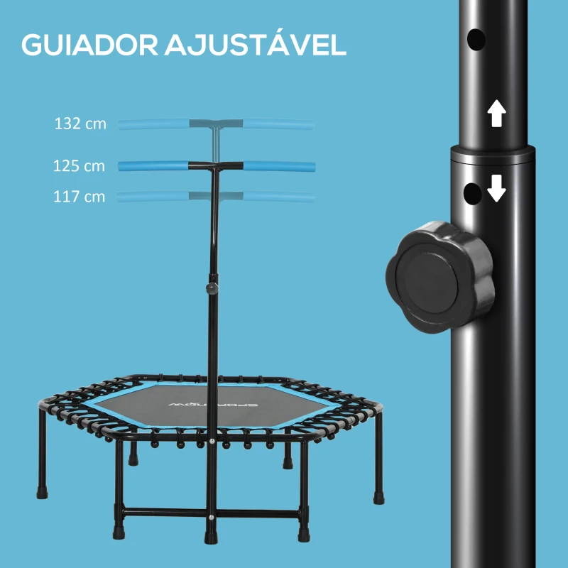 SPORTNOW Trampolim Fitness 114x114x132 cm com Guiador Ajustável em 3 Níveis Estrutura de Aço para Treino de Perna Corpo Azul