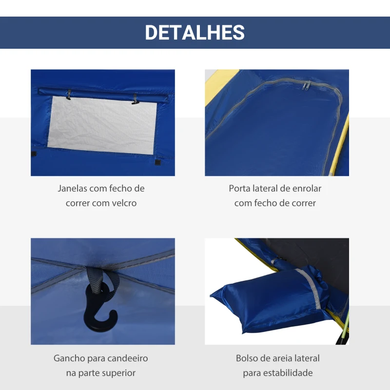 Outsunny Tenda de Praia Dobrável Tenda de Campismo Pop-up para 1-2 Pessoas com Bolsa de Transporte 220x173x120 cm Azul Escuro