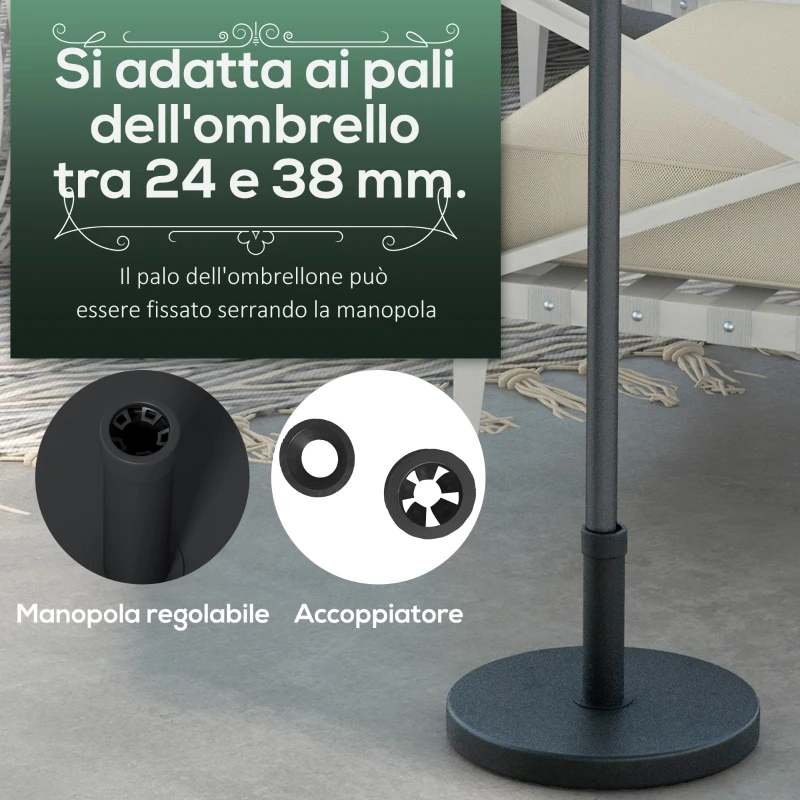 Outsunny Base per Ombrellone da 15kg Rotonda per Pali da Ø24-38mm, Plastica e Cemento, Ø46.5 cm, Nero