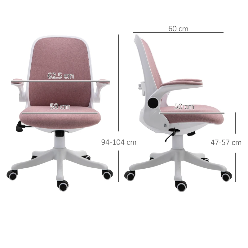 Vinsetto Sedia da Ufficio Ergonomica ad Altezza Regolabile, in Tessuto Effetto Velluto, 62.5x60x94-104 cm, Bianco e Rosa(m-3)