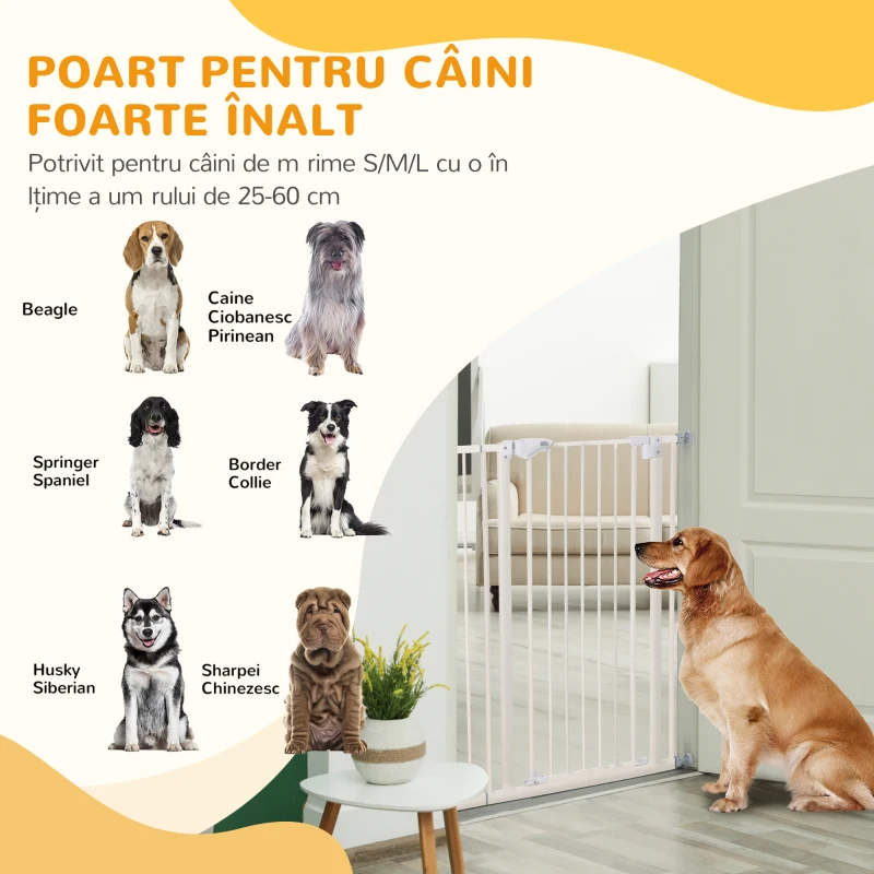 PawHut Poarta pentru Caini, 4 Suruburi Reglabile, Alb