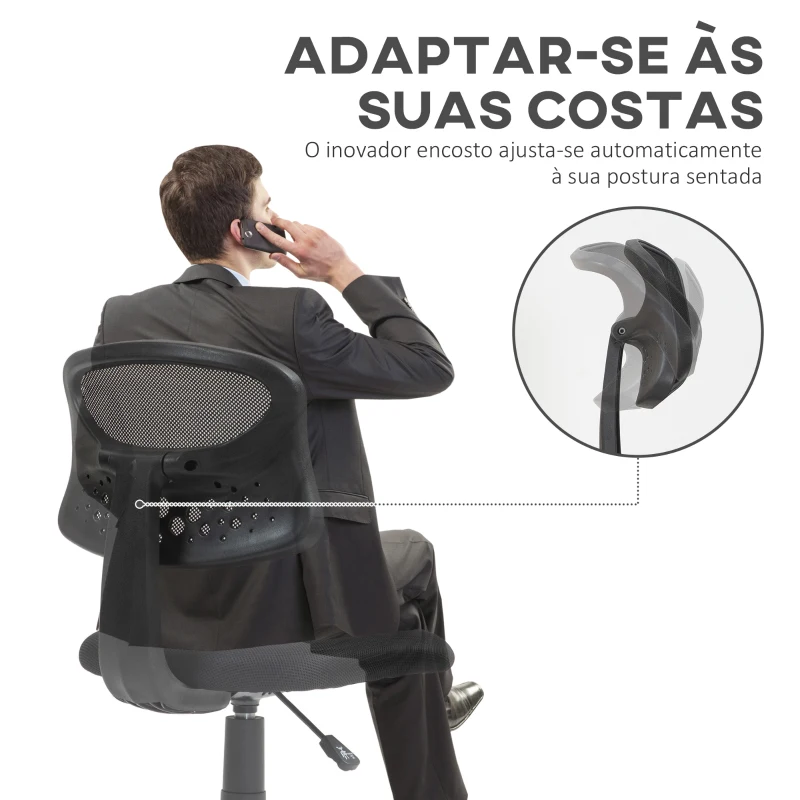 HOMCOM Cadeira de Escritório sem Apoio para os Braços com Encosto de Malha Respirável Altura Ajustável 43x48x78-88 cm Preto