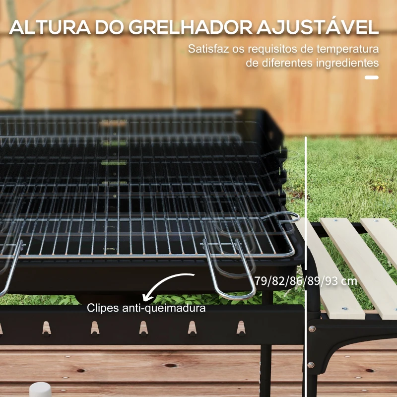 Outsunny Barbecue a Carvão com Rodas Portátil com Grelha Ajustável em Altura para Piquenique Campismo 103x47x95 cm Preto