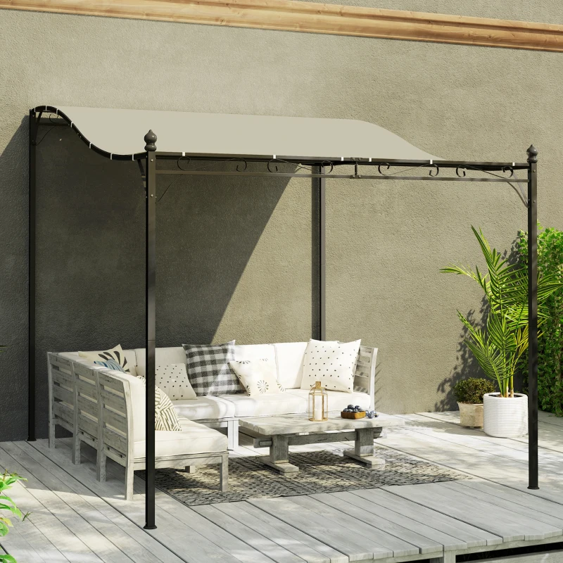Outsunny Pergola Addossata Ricurva con 16 Fori di Drenaggio, in Metallo e Poliestere, 248x298x200/250 cm, Bianco Crema