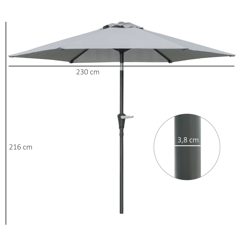 Outsunny Chapéu de Sol de Jardim Ø230x216 cm com Teto Ajustável Abertura Manual Impermeável para Pátio Piscina Praia Cinzento
