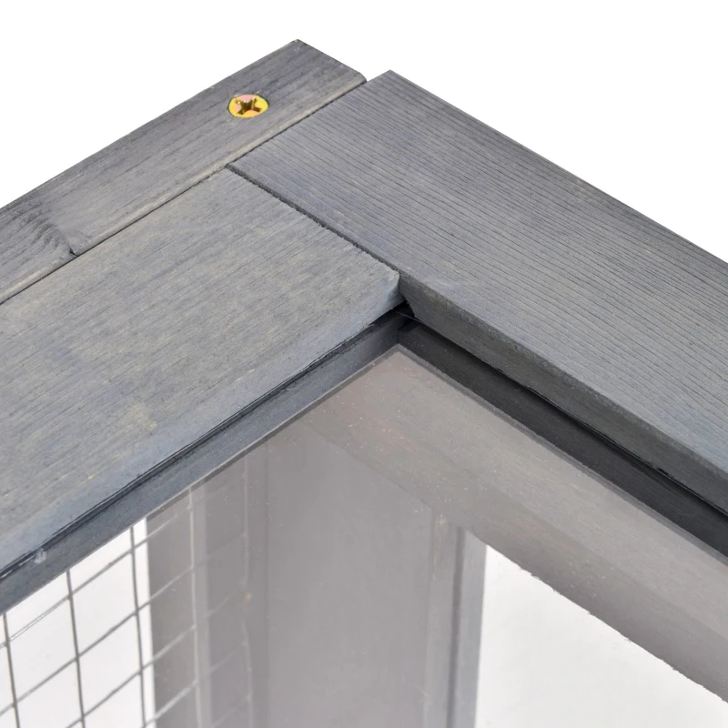 PawHut Terrario para Reptéis Casa para Tartarugas de Madeira com Painéis Laterais Transparentes e Trava 91x60,5x32 cm Cinza