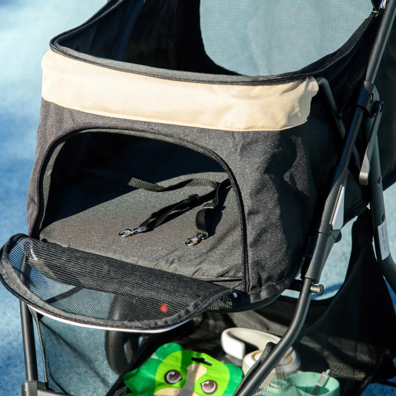 PawHut Haustierbuggy Hundebuggy, klappbar, mit Regenschutz, 2 Getränkehalter, Blau + Khaki(m-8)
