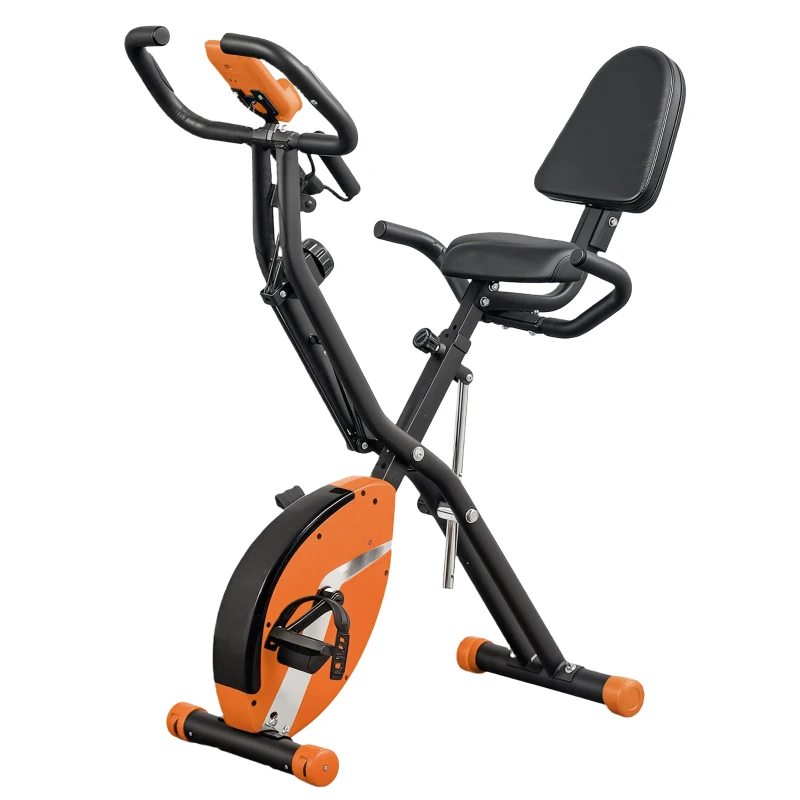 SPORTNOW 5-In-1 Folding Exercise Bike with Arm Workout Bands, Quiet 8-Level Magnetic Resistance Foldable Exercise Bike with LCD, Tablet Holder, Hand Pulse Sensor for Home Use Indoor Cycling, Orange
