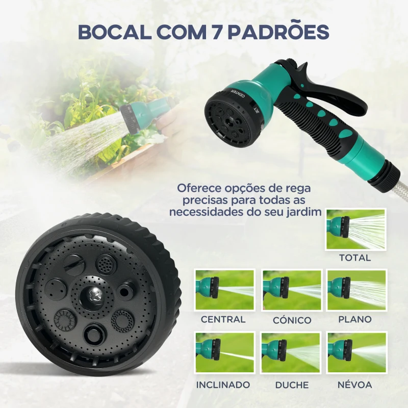 Outsunny Carretel de Mangueira Retrátil de Parede de 25+2 m e Bloqueio de Retorno Automático Bocal com 7 Funções e Giro de 180° 55x20x42 cm Cinza Claro