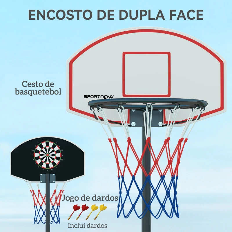 SPORTNOW Tabela de Basquetebol para Exterior com Alvo de Dardos com Ajustável 210-247 cm Rodas Base Rellenável Preto