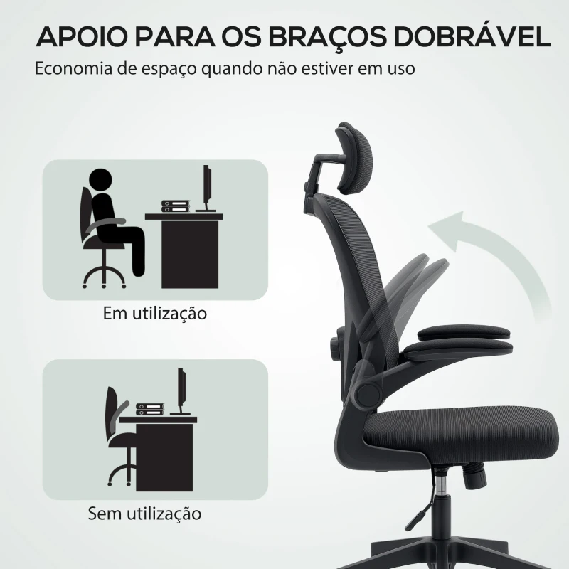 HOMCOM Cadeira de Escritório Giratória com Altura Ajustável Apoio para a Cabeça e Suporte Lombar Ajustáveis 58x63x115-125 cm Preto