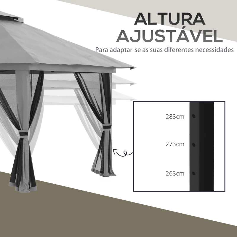 Outsunny Tenda Dobrável Pop-UP 3,92x3,92x2,83 m com Altura Ajustável Proteção UV50+ Rede Mosquiteira e Bolsa de Transporte Cinza