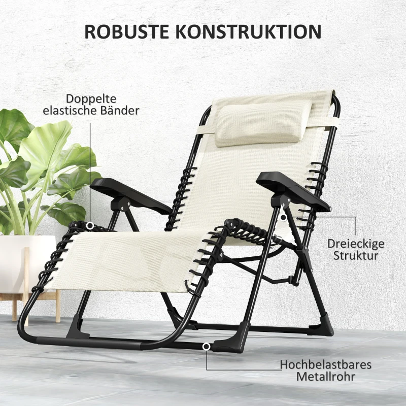 Outsunny Opvouwbare Zonneligstoel Tuinligstoel met Hoofdkussen, 5-standen Verstelbare Rugleuning tot 120 kg Belastbaar Beige