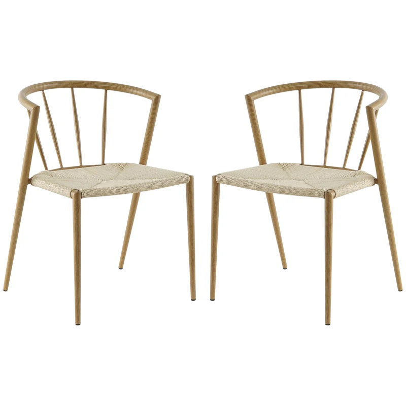 HOMCOM Pack de 2 Sillas de Comedor Moderno con Asiento de Cuerda de Papel Sillas de Cocina Apilables 51x51x71 cm Roble y Crema