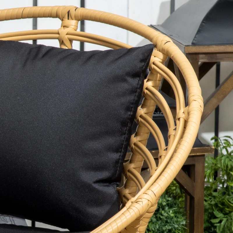 Outsunny Conjunto de Móveis de Jardim em Vime Sintético 4 Peças com 1 Sofá Duplo 2 Poltronas e Mesa de Vidro Madeira e Preto