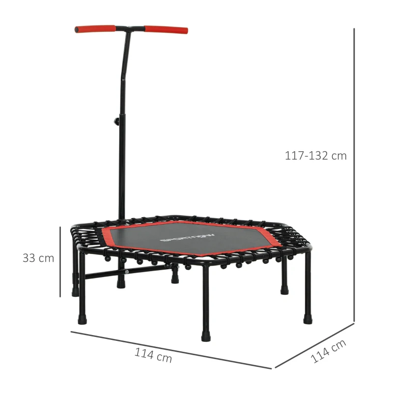 SPORTNOW Trampolim Fitness 114x114x132 cm com Guiador Ajustável em 3 Níveis Estrutura de Aço para Treino de Perna Corpo Vermelho