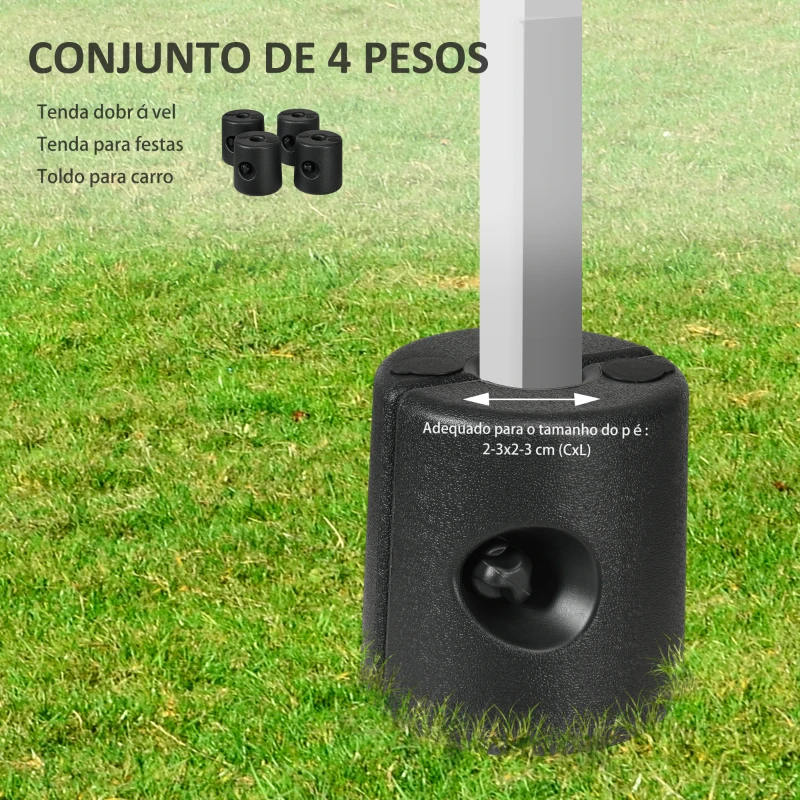 Outsunny Conjunto de 4 Pesos para Tendas Dobráveis Suportes Enchivel com 9,5 kg de Água ou 12 kg de Areia  Ø24x25,5 cm Preto