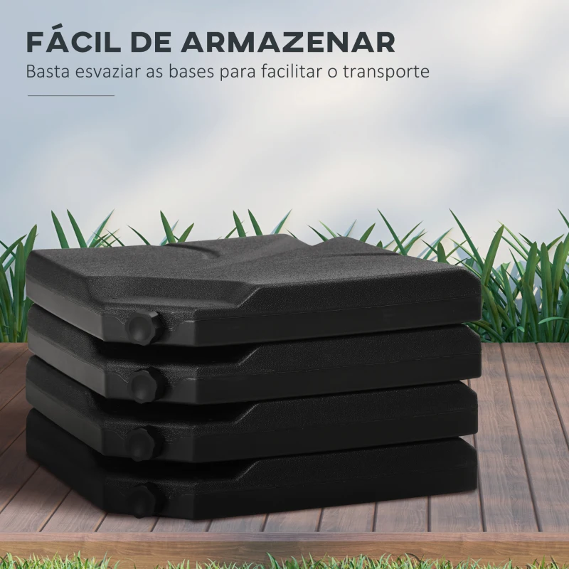 Outsunny Base para Chapéu de Sol de 4 Peças Recarregável com Areia 72 kg ou Água 56 kg para Jardim Pátio ou Terraço Preto