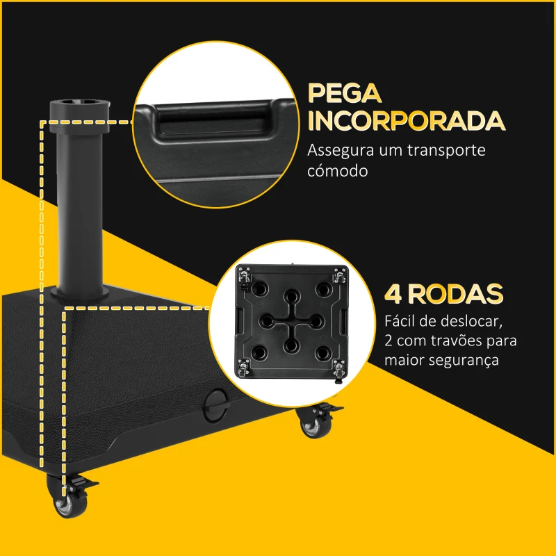 Outsunny Base para Chapéu de Sol Quadrada Suporte para Chapéu de Sol Preenchível com Água 17kg ou Areia 21kg 45x45x40 cm Preto