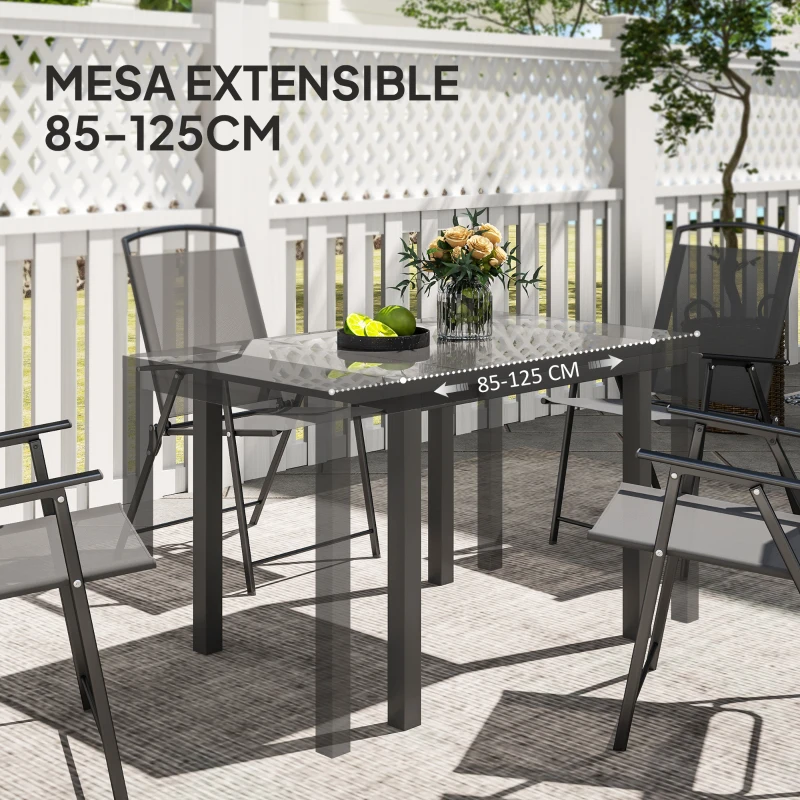Outsunny Mesa de Comedor Extensible de Exterior de 85-125 cm para 4-6 Personas Mesa Rectangular para Porche Terraza Jardín