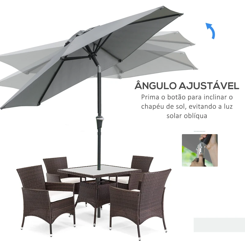 Outsunny Chapéu de Sol de Jardim Ø230x216 cm com Teto Ajustável Abertura Manual Impermeável para Pátio Piscina Praia Cinzento