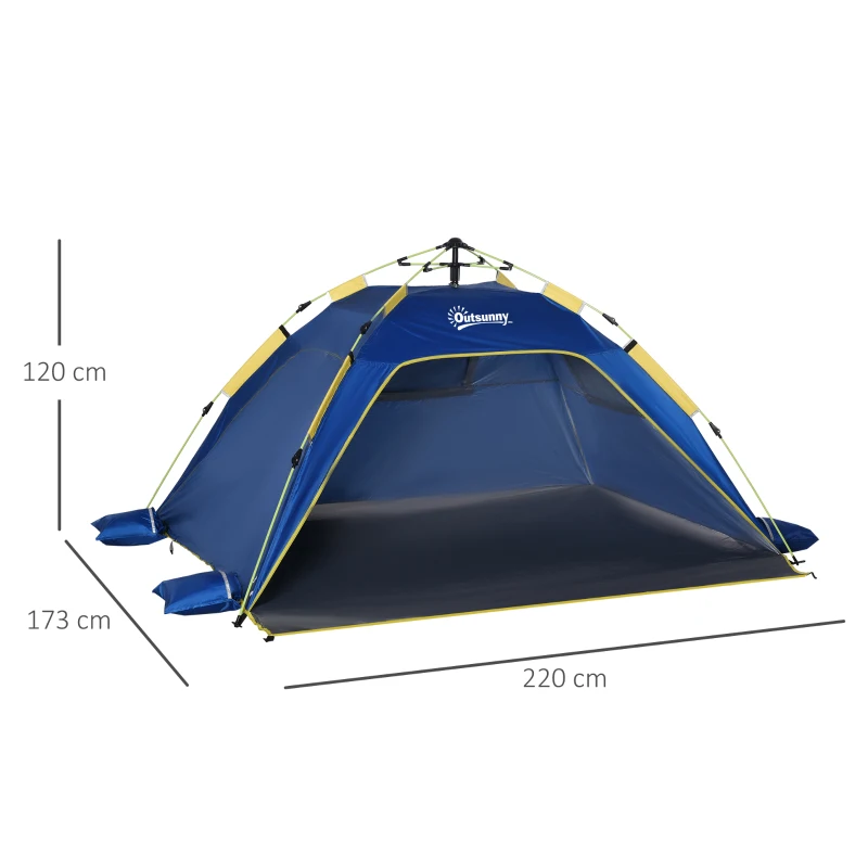 Outsunny Tenda de Praia Dobrável Tenda de Campismo Pop-up para 1-2 Pessoas com Bolsa de Transporte 220x173x120 cm Azul Escuro
