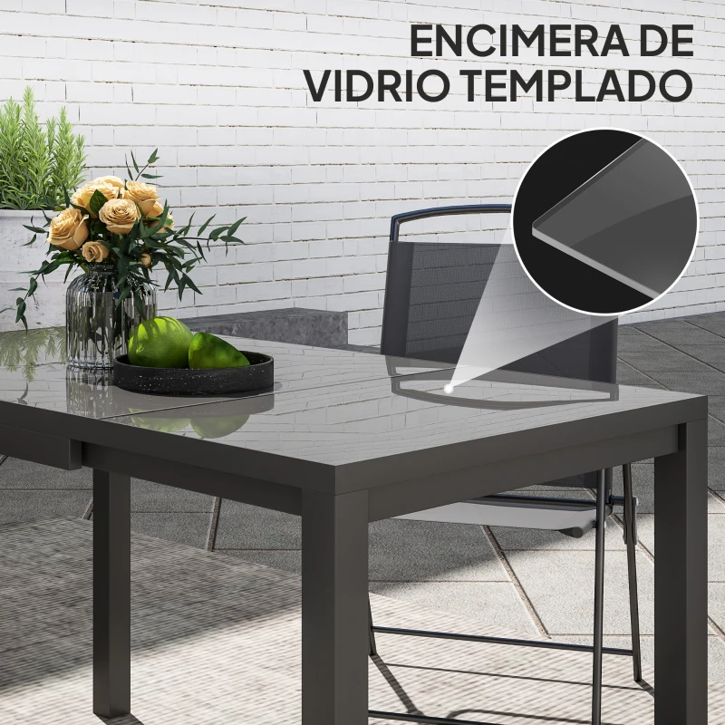 Outsunny Mesa de Comedor Extensible de Exterior de 85-125 cm para 4-6 Personas Mesa Rectangular para Porche Terraza Jardín