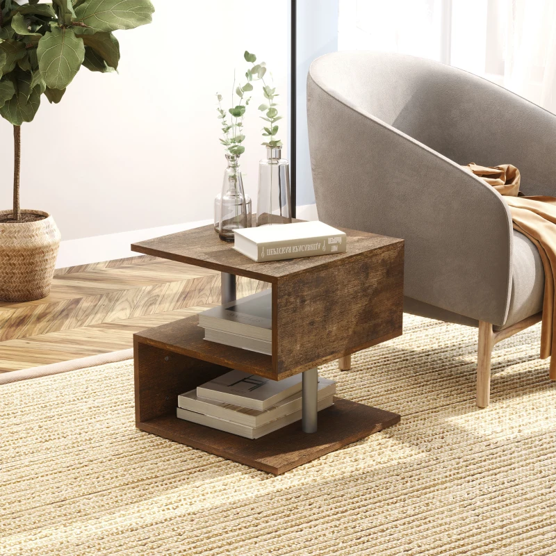 HOMCOM Mesa de centro em forma de S de estilo industrial vintage com 3 níveis 48x48x48 cm